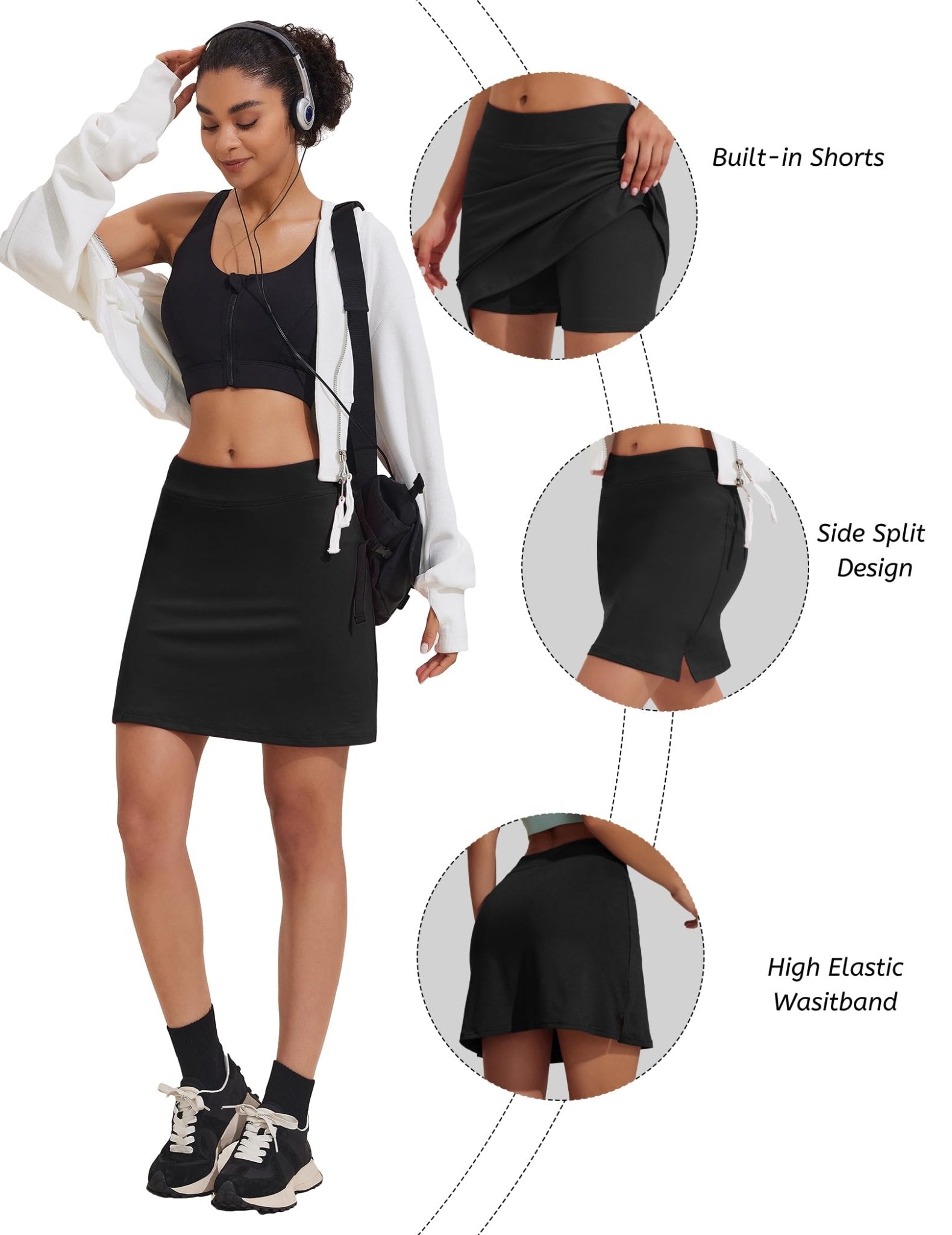 Ekouaer Golf Skort for Girls Comfy Active Athletic Skirt with Shorts Running Tennis Sport(FBA) Black - Bella Blue Styles