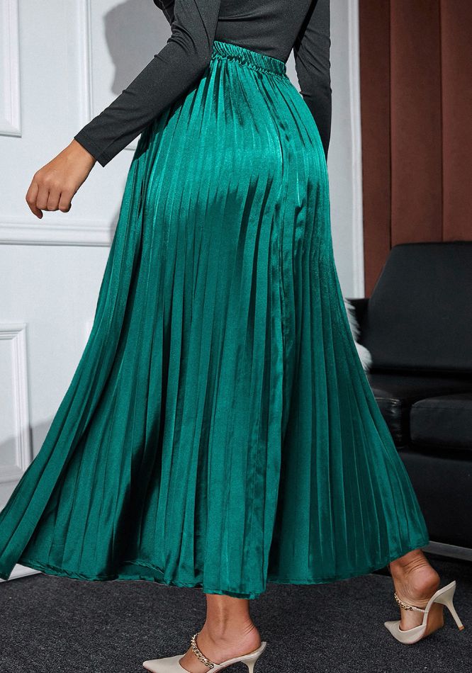 Elastic Waist Pleated Midi Skirt - Bella Blue Styles