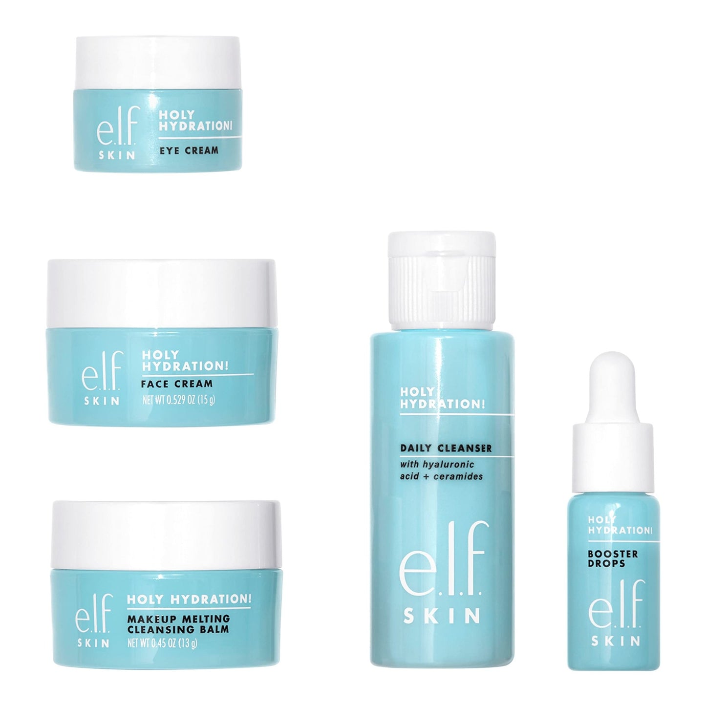 e.l.f. SKIN Hydrated Ever After Skincare Mini Kit, Cleanser, Makeup Remover, Moisturiser & Eye Cream For Hydrating Skin, Airplane - Friendly Sizes - Bella Blue Styles