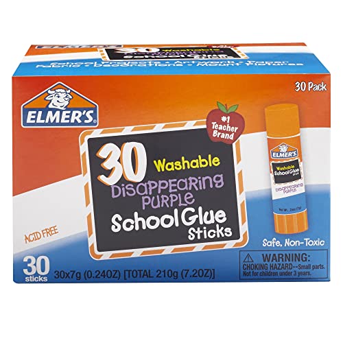 Elmer's Disappearing Purple School Glue Sticks, Washable, 7 Grams, 30 Count - Bella Blue Styles