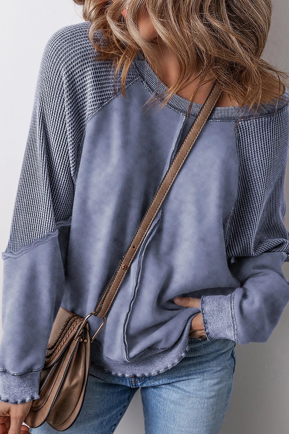 Exposed Seam Long Sleeve Sweatshirt - Bella Blue Styles