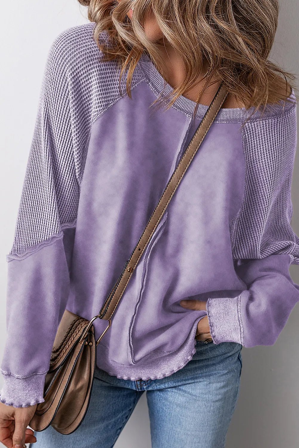 Exposed Seam Long Sleeve Sweatshirt - Bella Blue Styles