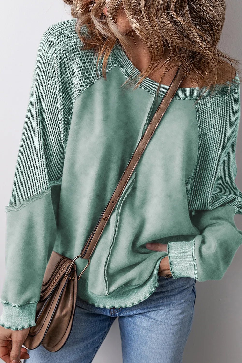 Exposed Seam Long Sleeve Sweatshirt - Bella Blue Styles