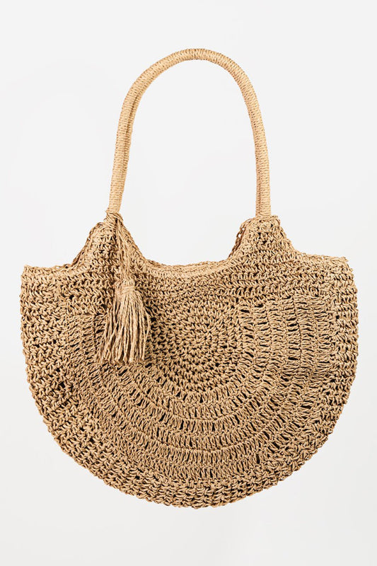 Fame Straw Braided Tote Bag with Tassel - Bella Blue Styles