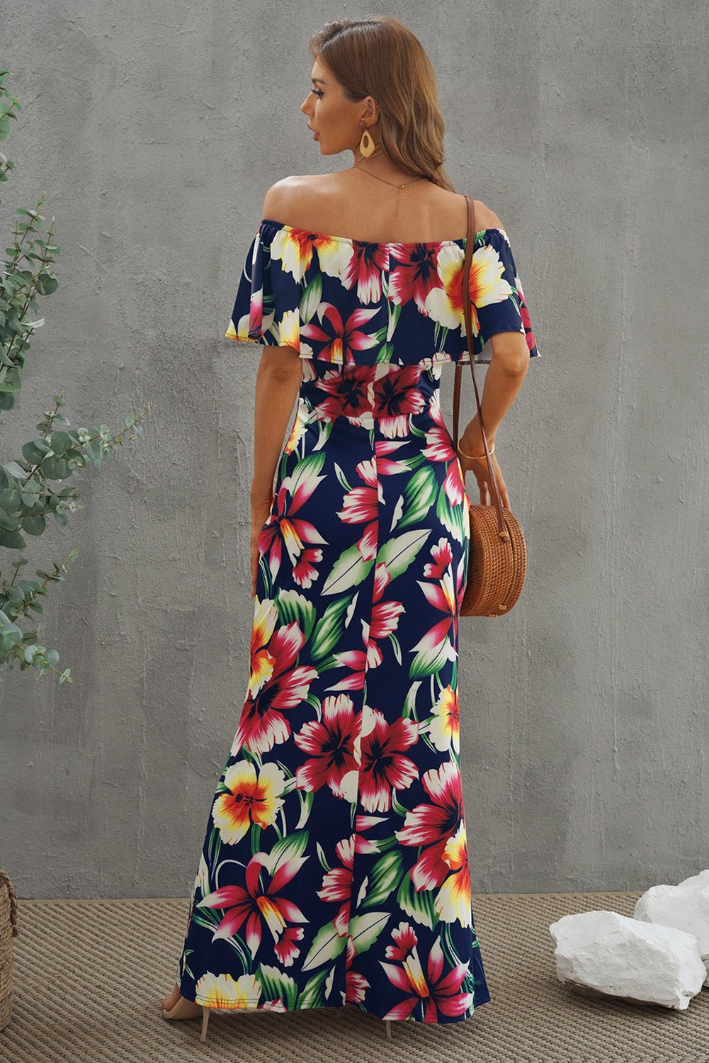 Floral Layered Off-Shoulder Maxi Dress - Bella Blue Styles