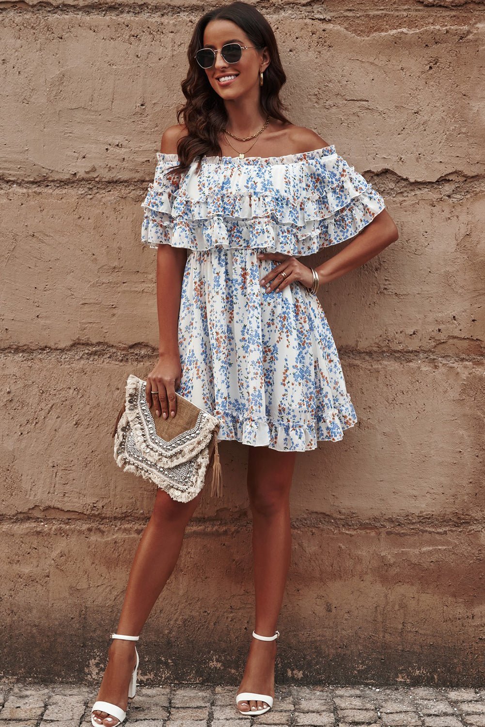 Florissa Off-Shoulder Mini Dress - Bella Blue Styles