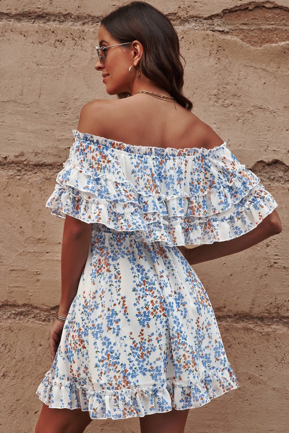 Florissa Off-Shoulder Mini Dress - Bella Blue Styles