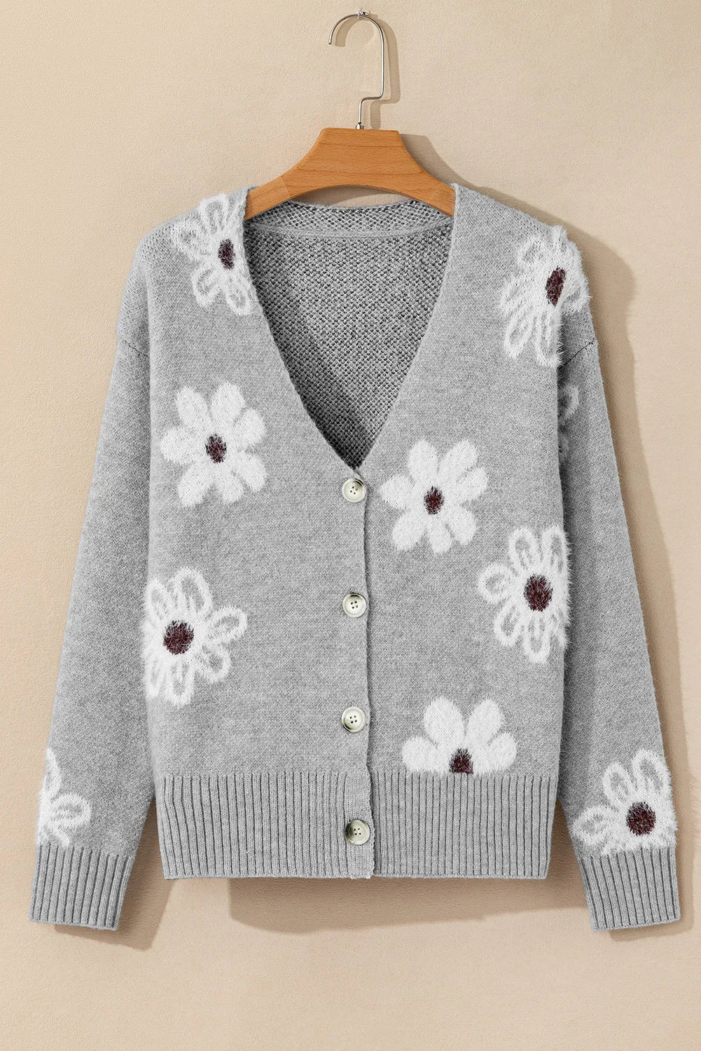 Flower Button Up Long Sleeve Cardigan - Bella Blue Styles