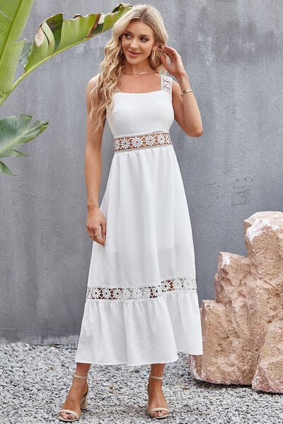 Flower Crochet Wide Strap Midi Dress - Bella Blue Styles