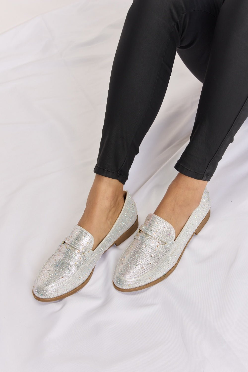 Forever Link Rhinestone Point Toe Loafers - Bella Blue Styles