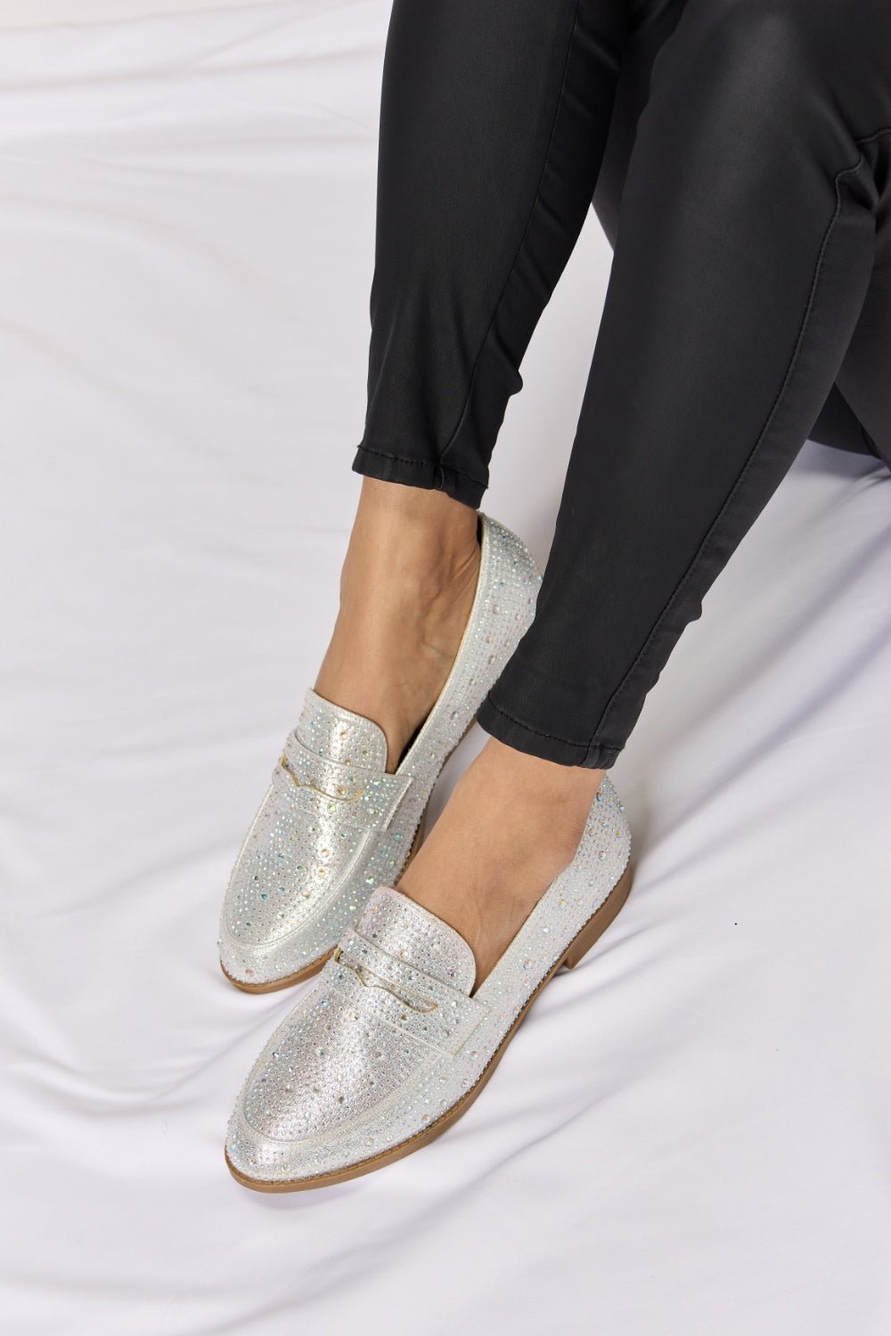 Forever Link Rhinestone Point Toe Loafers - Bella Blue Styles