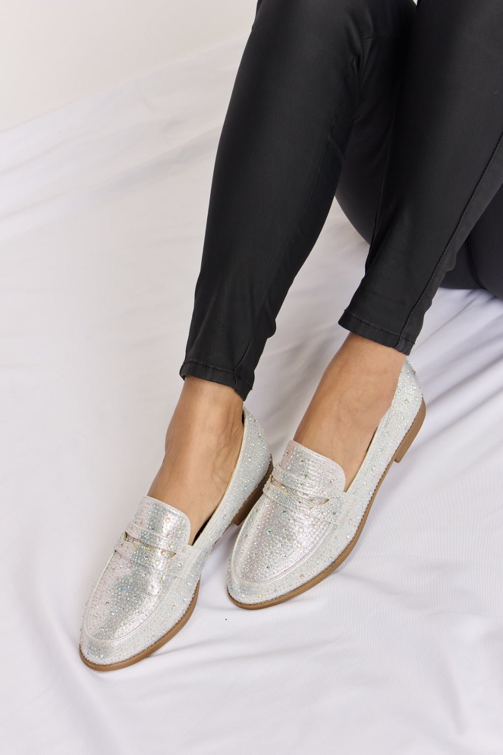 Forever Link Rhinestone Point Toe Loafers - Bella Blue Styles