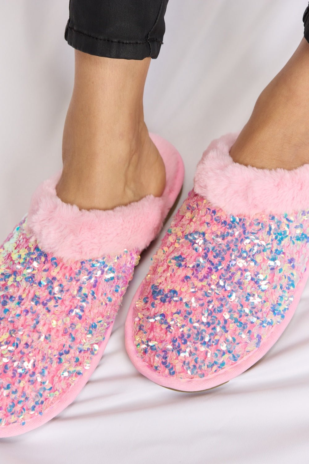 Forever Link Sequin Plush Round Toe Slippers - Bella Blue Styles