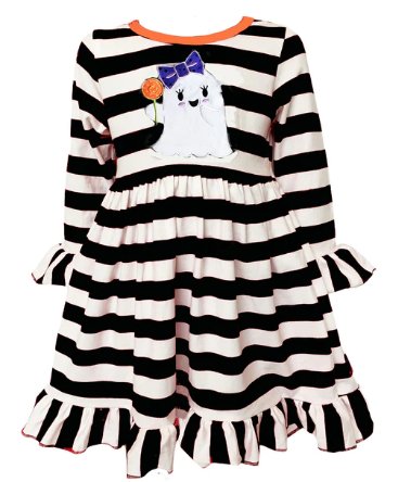 Friendly Ghost Striped Halloween Cotton Dress - Bella Blue Styles