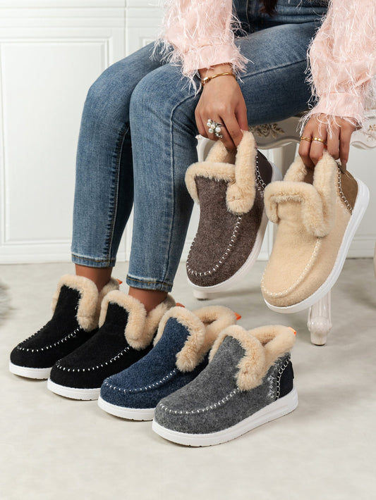 Furry Suede Round Toe Flat Sneakers - Bella Blue Styles