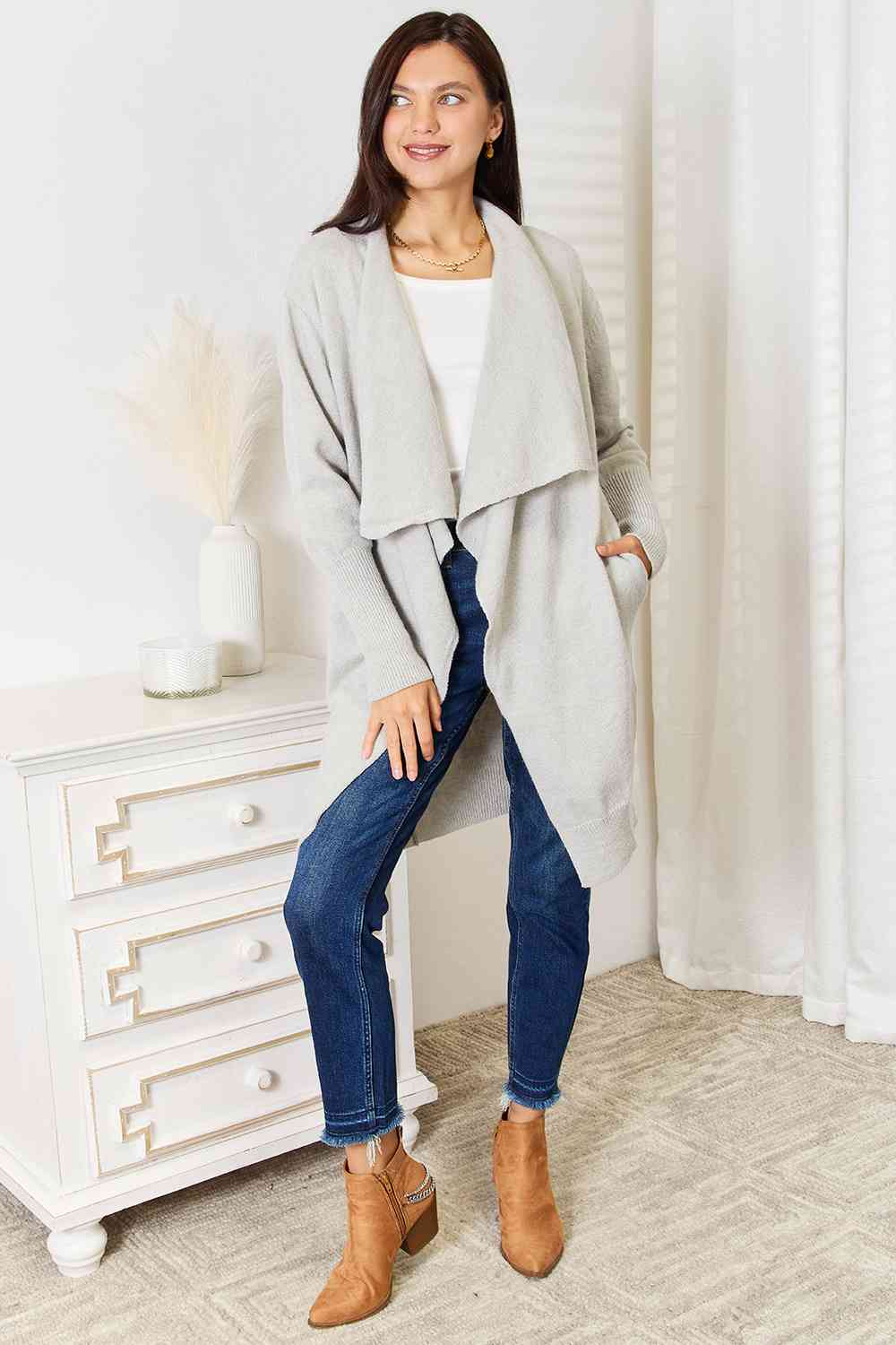 Genesis Open Front Duster Cardigan with Pockets - Bella Blue Styles