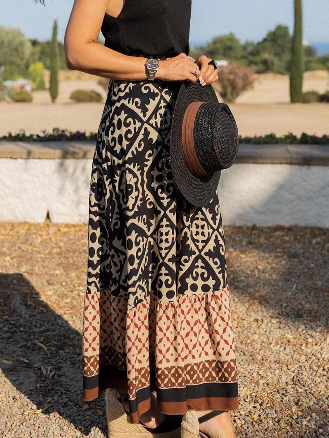 Geometric Elastic Waist Maxi Skirt - Bella Blue Styles