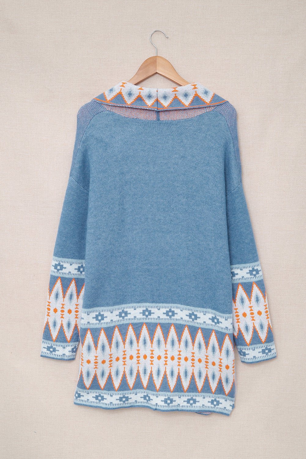 Geometric Open Front Long Sleeve Cardigan - Bella Blue Styles