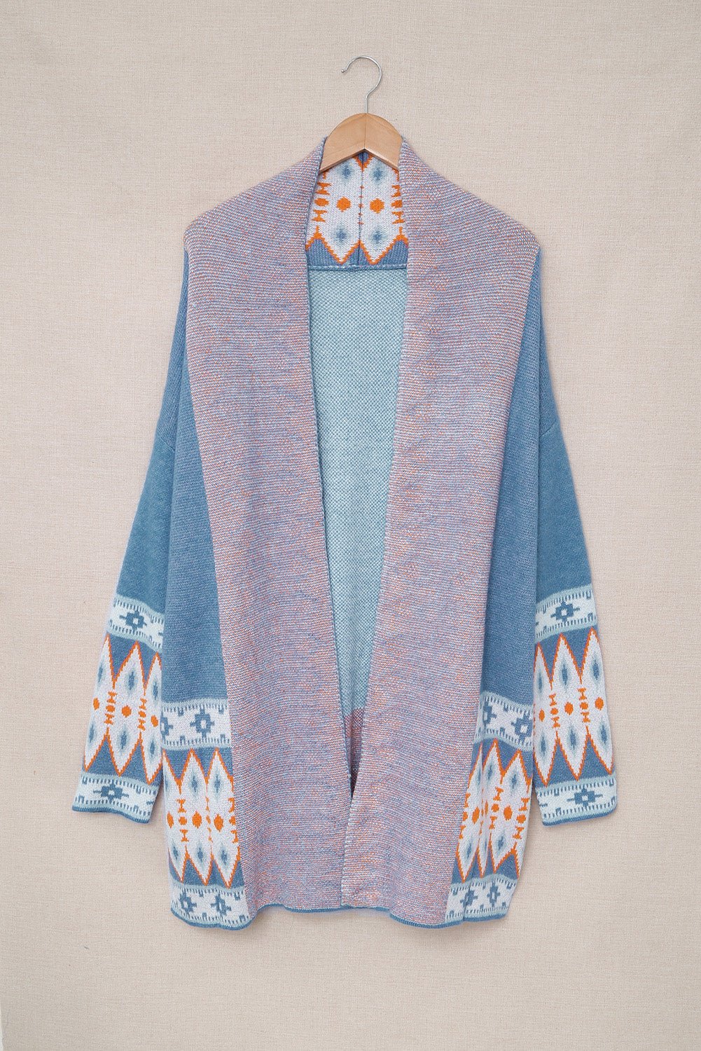 Geometric Open Front Long Sleeve Cardigan - Bella Blue Styles