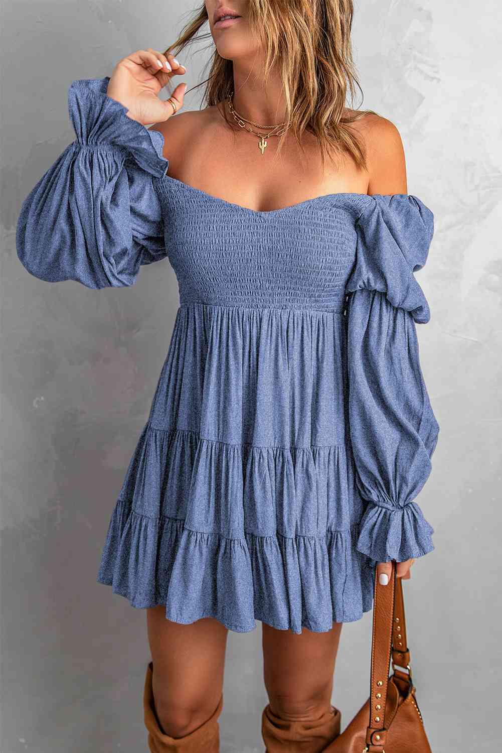 Giddy-up Off-Shoulder Mini Dress - Bella Blue Styles