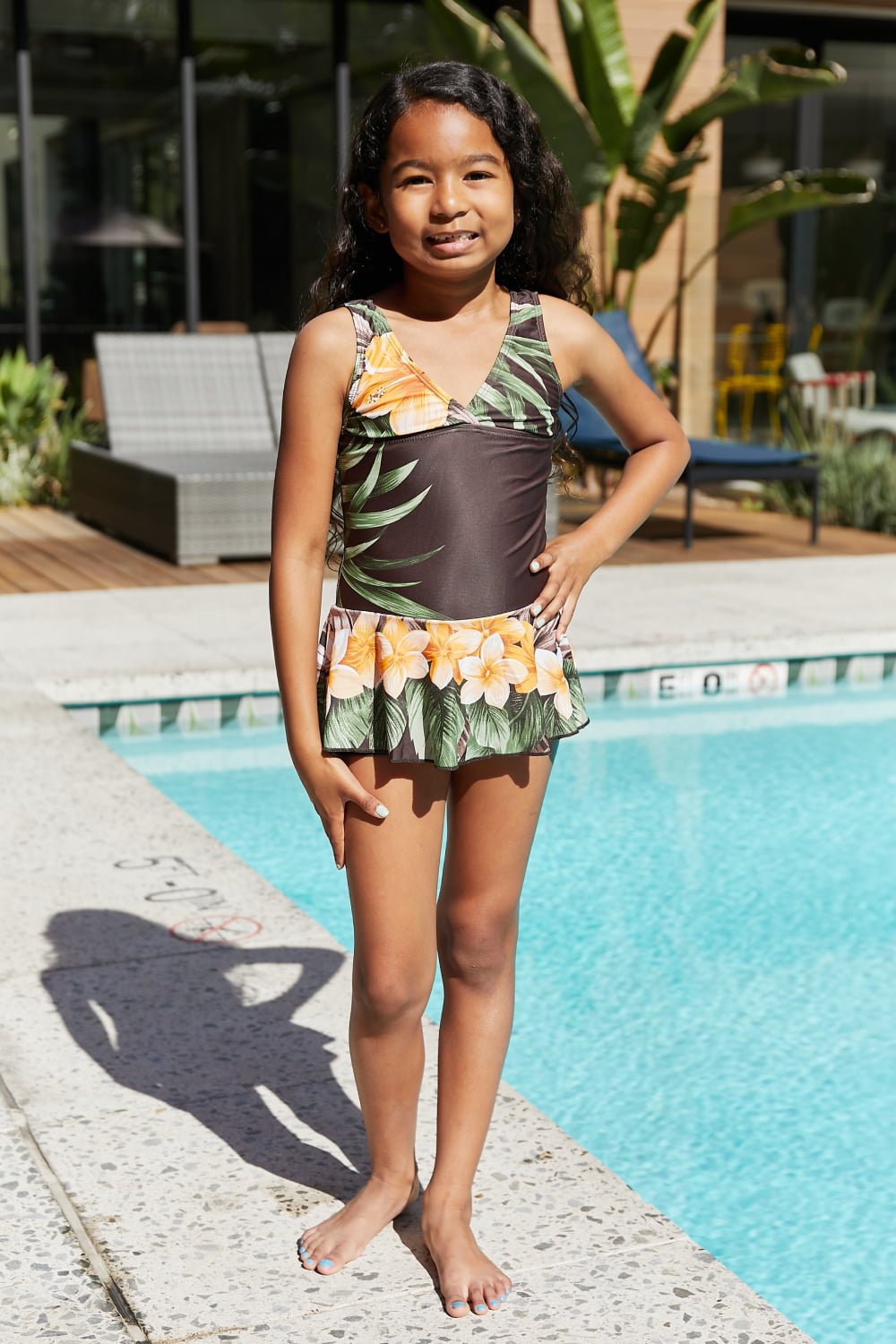 Girls Clear Waters Swim Dress in Aloha Brown - Bella Blue Styles