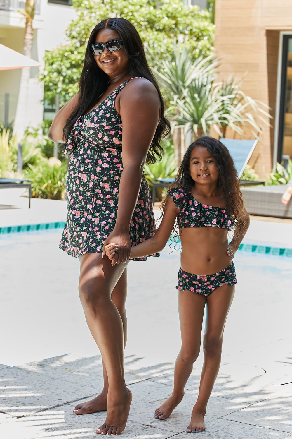 Girls Clear Waters Two-Piece Swim Set in Black Roses - Bella Blue Styles