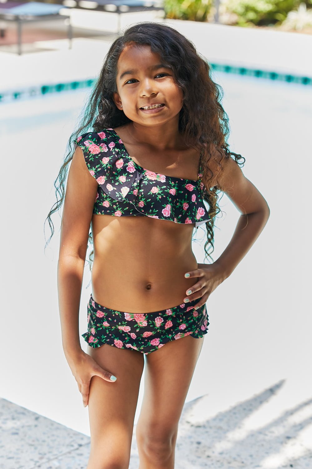 Girls Clear Waters Two-Piece Swim Set in Black Roses - Bella Blue Styles