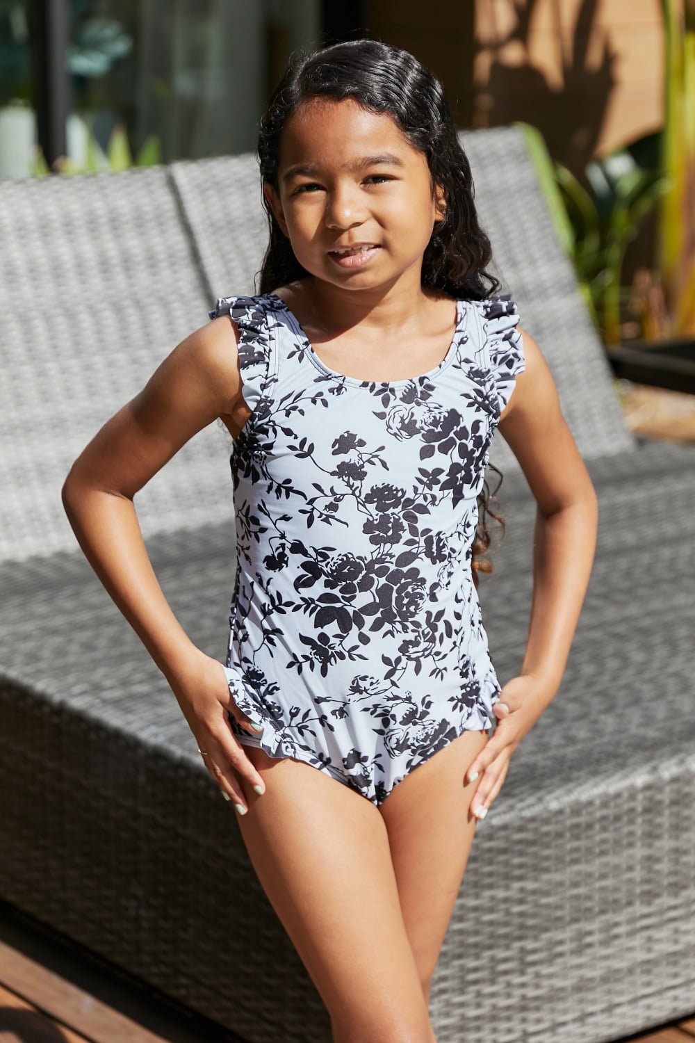 Girls Côte d'Azur Ruffle Trim One-Piece Swimsuit - Bella Blue Styles