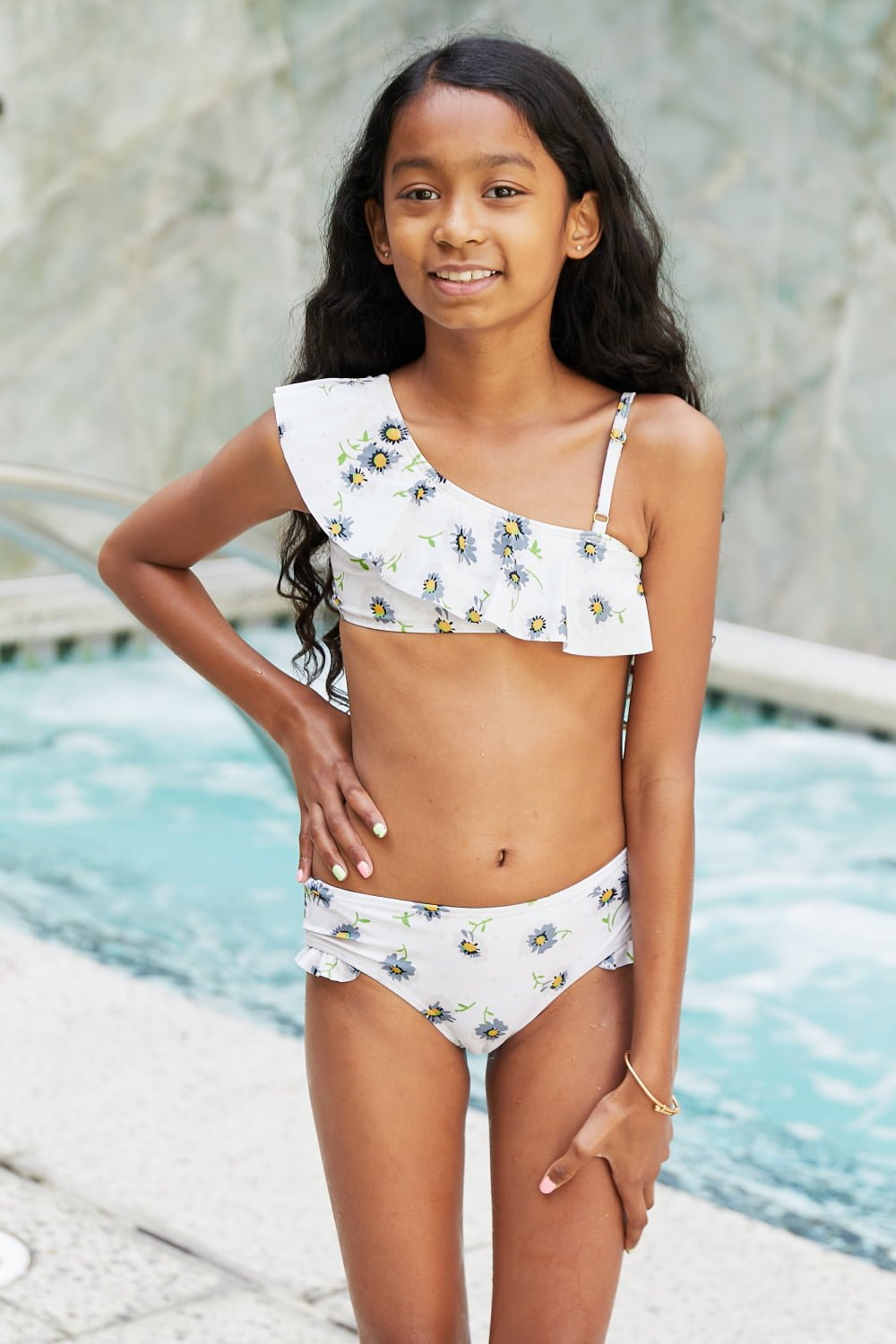 Girls Float On Asymmetric Neck Two-Piece Set - Bella Blue Styles