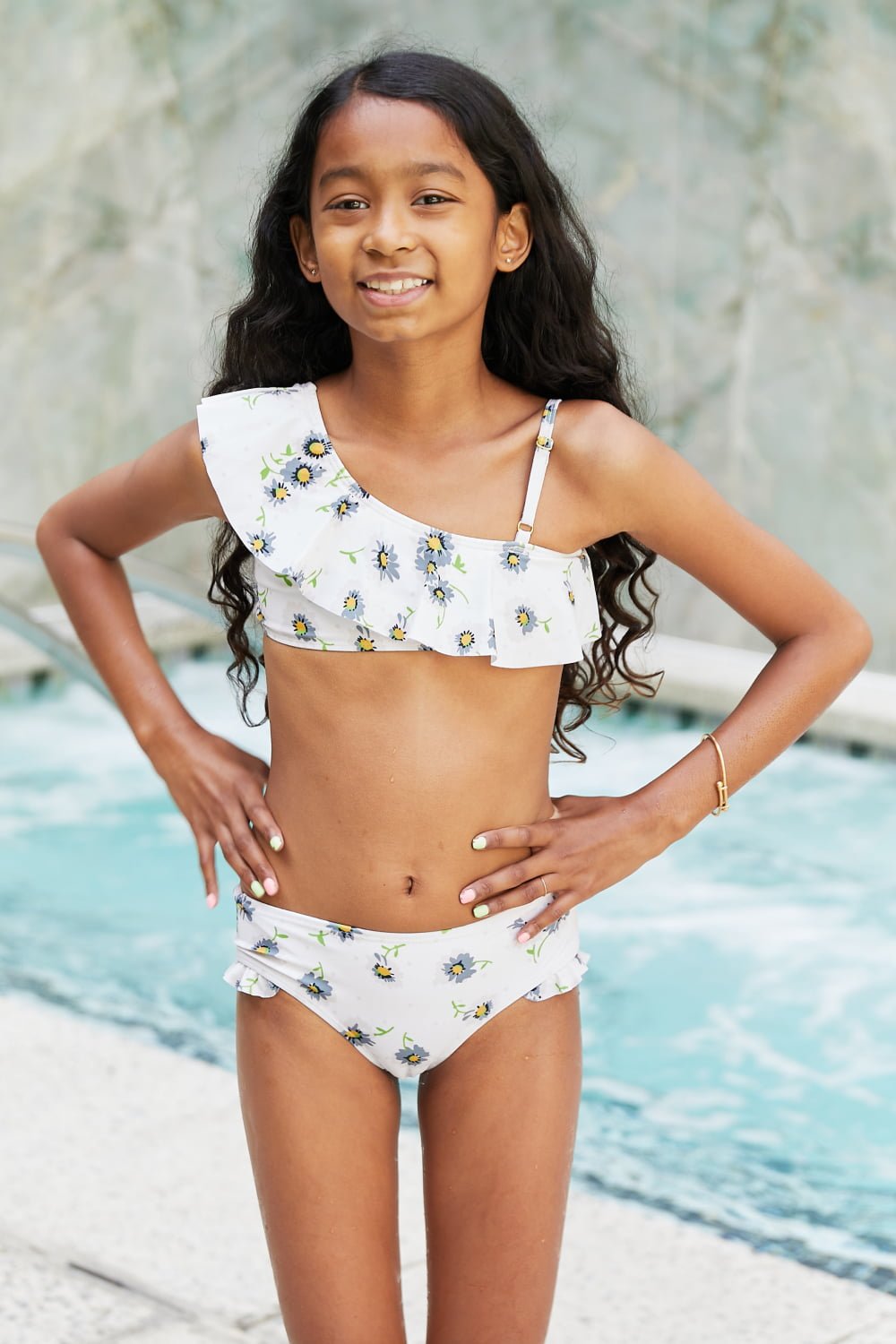 Girls Float On Asymmetric Neck Two-Piece Set - Bella Blue Styles