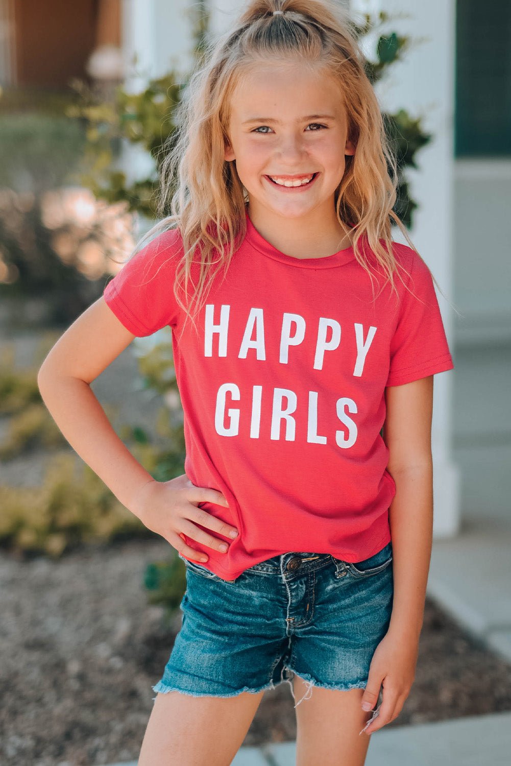 Girls Letter Graphic Short Sleeve T-Shirt - Bella Blue Styles