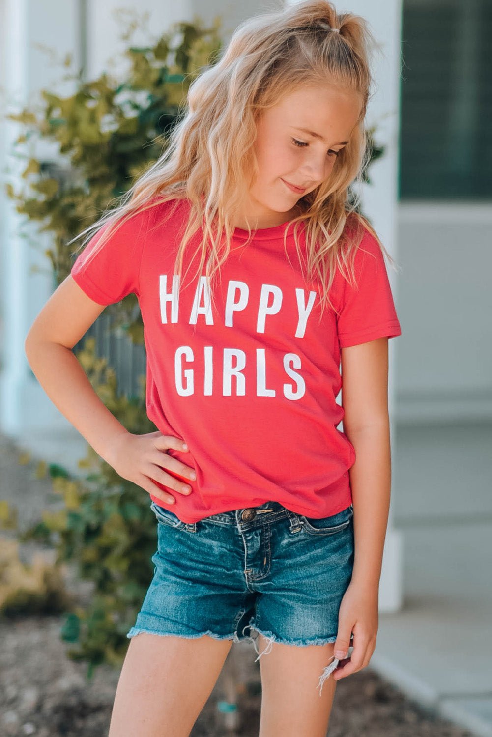 Girls Letter Graphic Short Sleeve T-Shirt - Bella Blue Styles