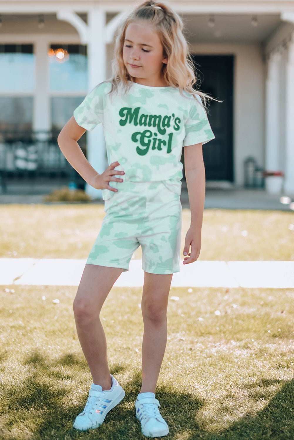 Girls Printed Letter Graphic Lounge Set - Bella Blue Styles