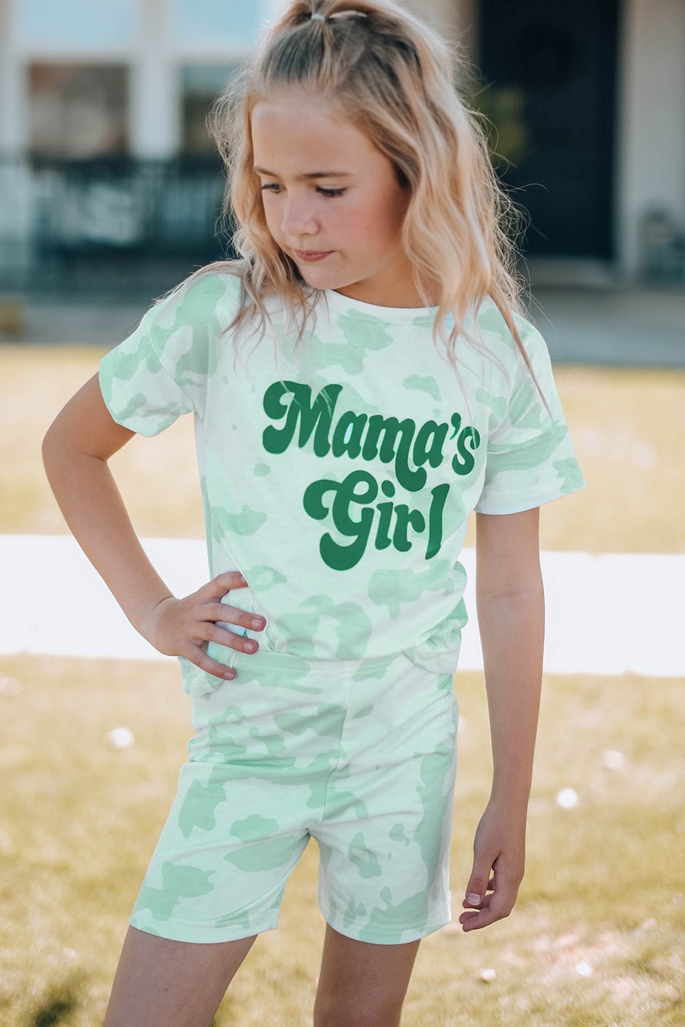 Girls Printed Letter Graphic Lounge Set - Bella Blue Styles