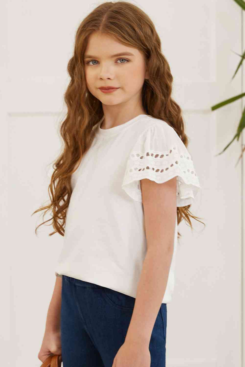 Girls Round Neck Flutter Sleeve Shirt - Bella Blue Styles