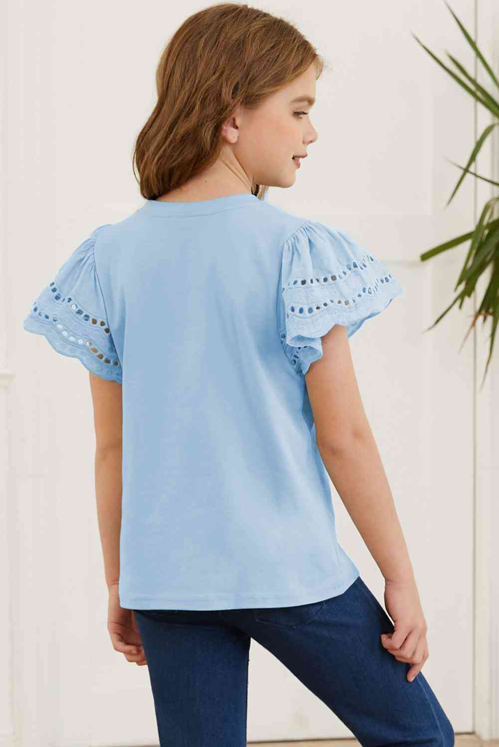 Girls Round Neck Flutter Sleeve Shirt - Bella Blue Styles