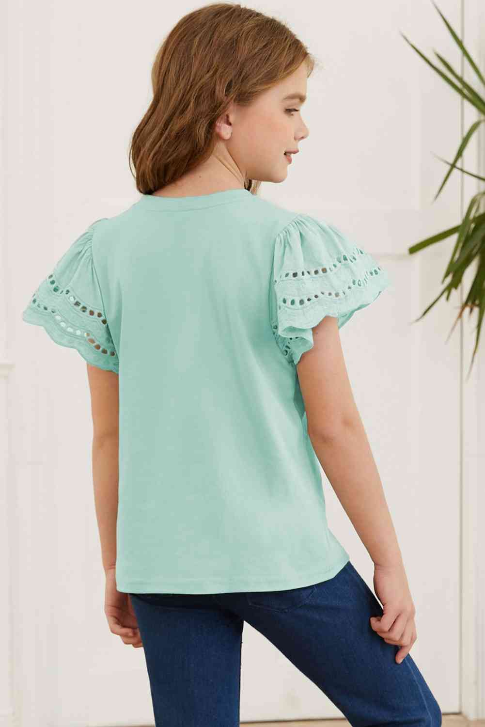 Girls Round Neck Flutter Sleeve Shirt - Bella Blue Styles