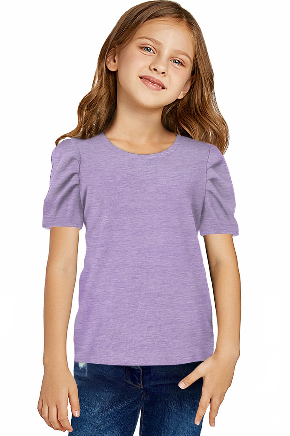 Girls Round Neck Puff Sleeve T - Shirt - Bella Blue Styles