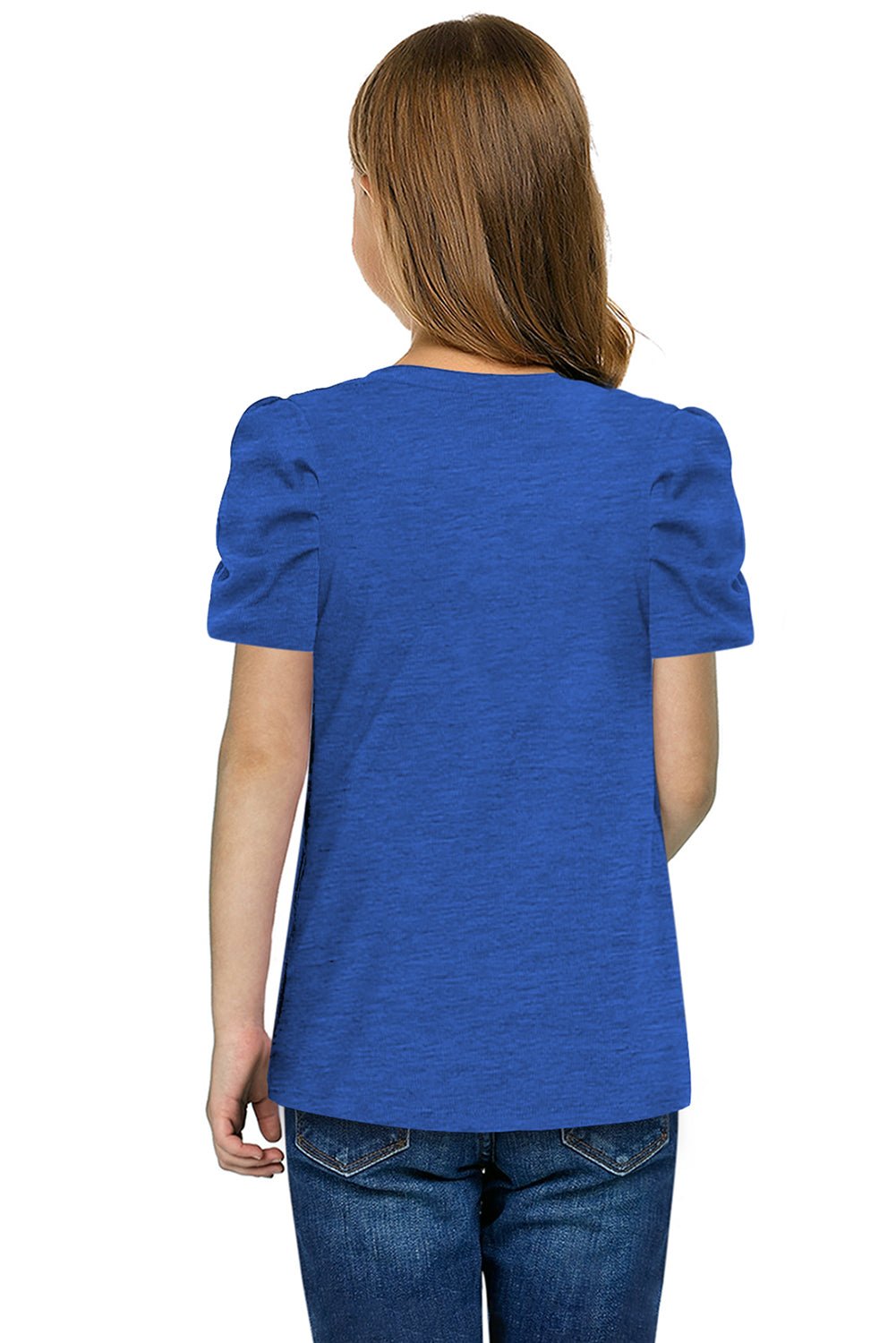 Girls Round Neck Puff Sleeve T - Shirt - Bella Blue Styles