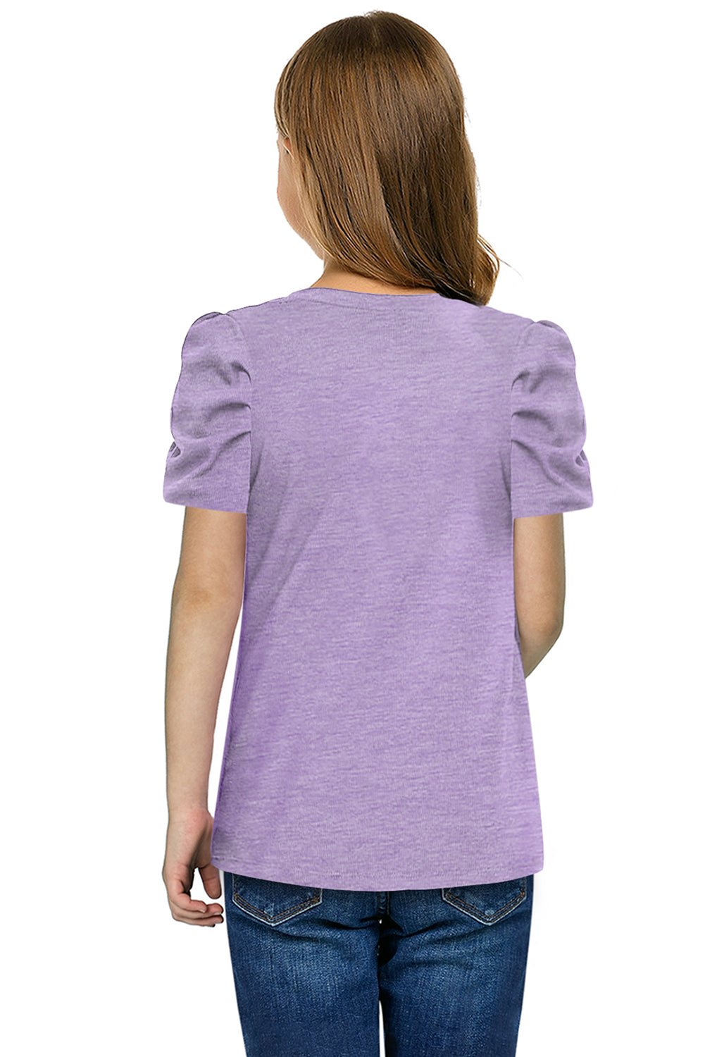 Girls Round Neck Puff Sleeve T - Shirt - Bella Blue Styles