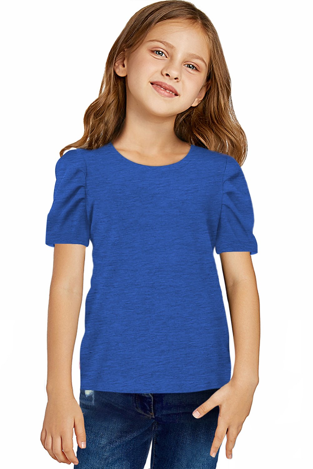 Girls Round Neck Puff Sleeve T - Shirt - Bella Blue Styles