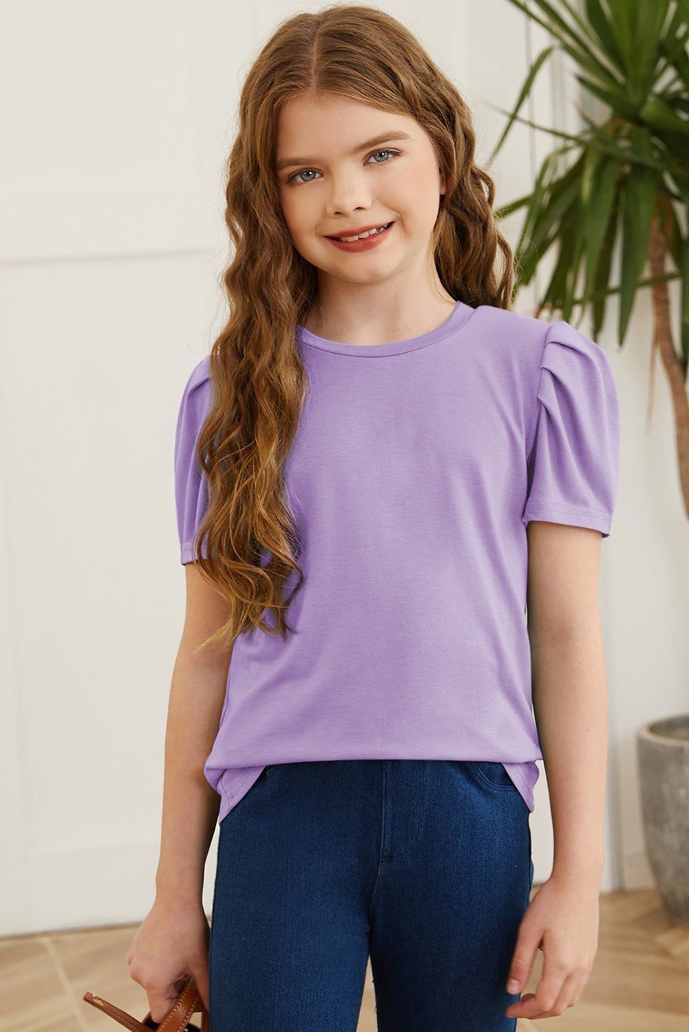 Girls Round Neck Puff Sleeve T - Shirt - Bella Blue Styles