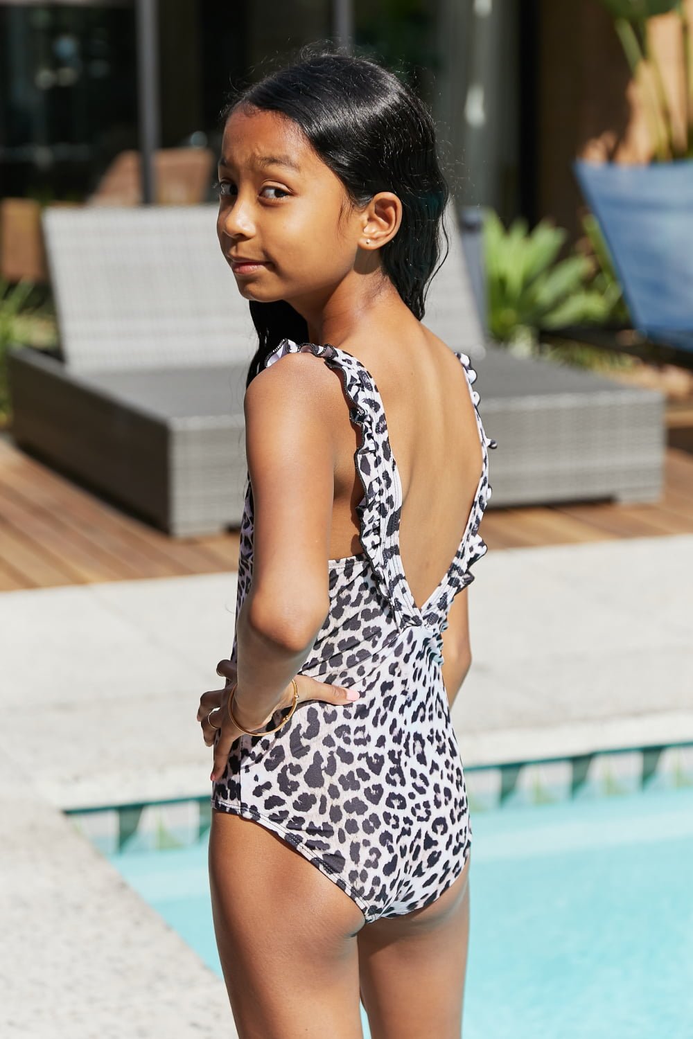 Girls Ruffled One-Piece in Cat Print - Bella Blue Styles