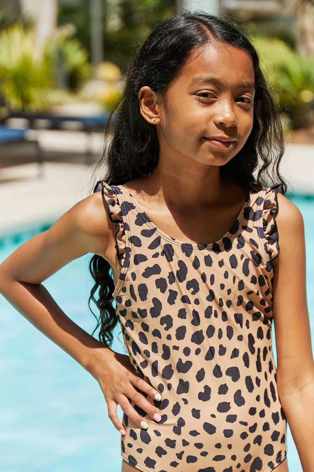 Girls Ruffled One-Piece in Leopard - Bella Blue Styles