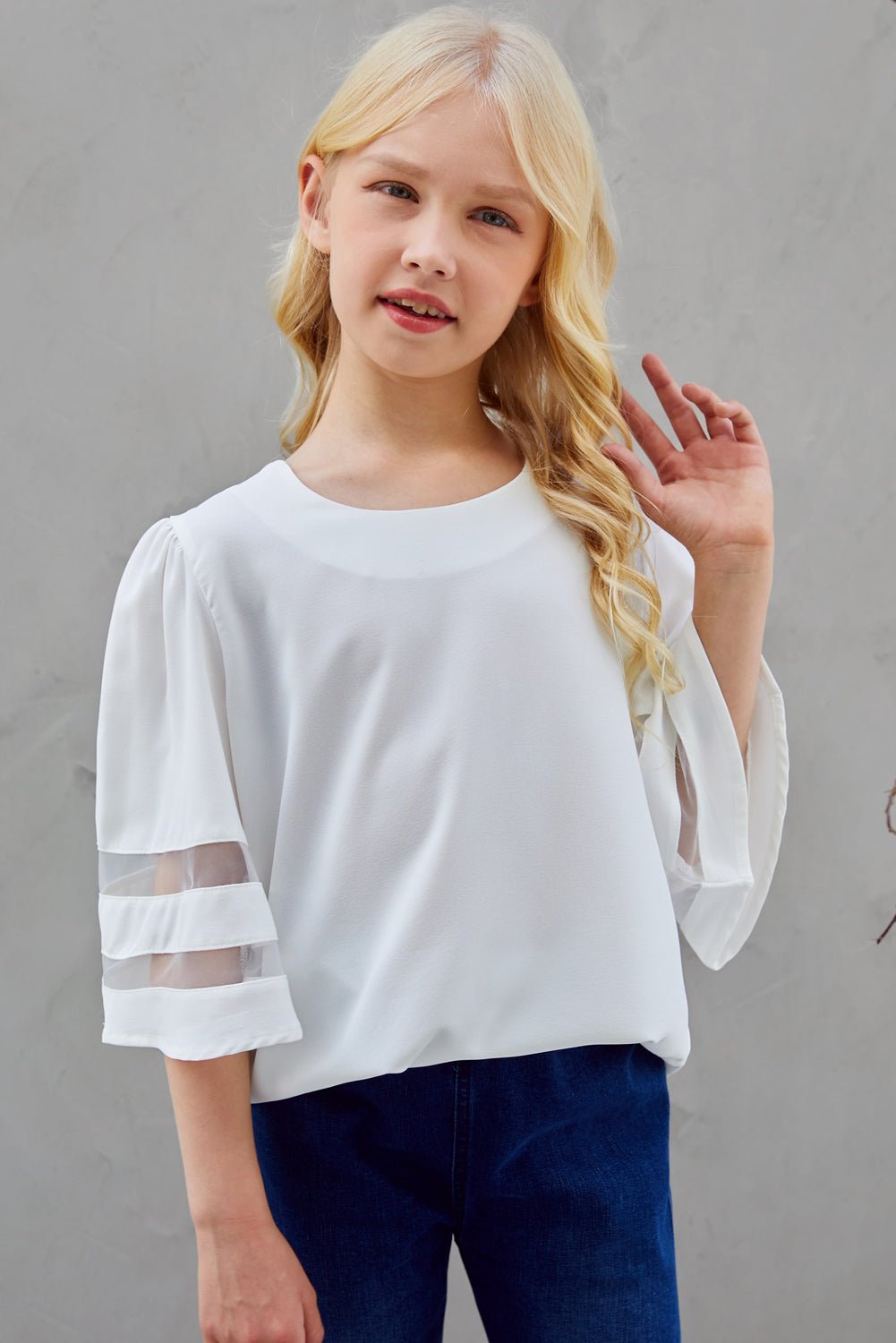 Girls Sheer Striped Flare Sleeve Tee Shirt - Bella Blue Styles