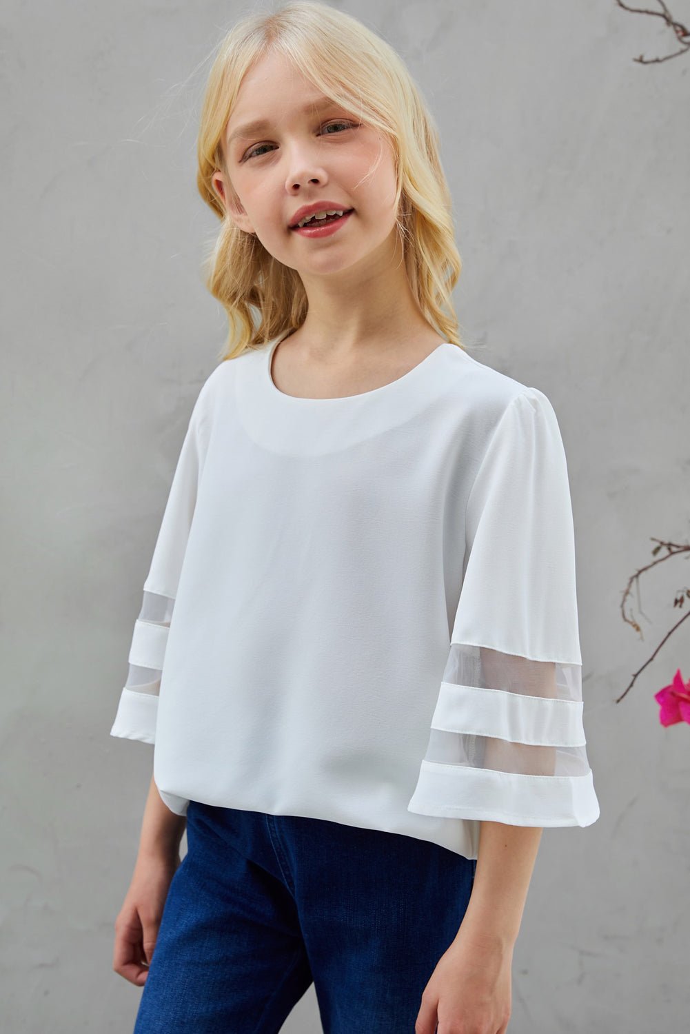 Girls Sheer Striped Flare Sleeve Tee Shirt - Bella Blue Styles