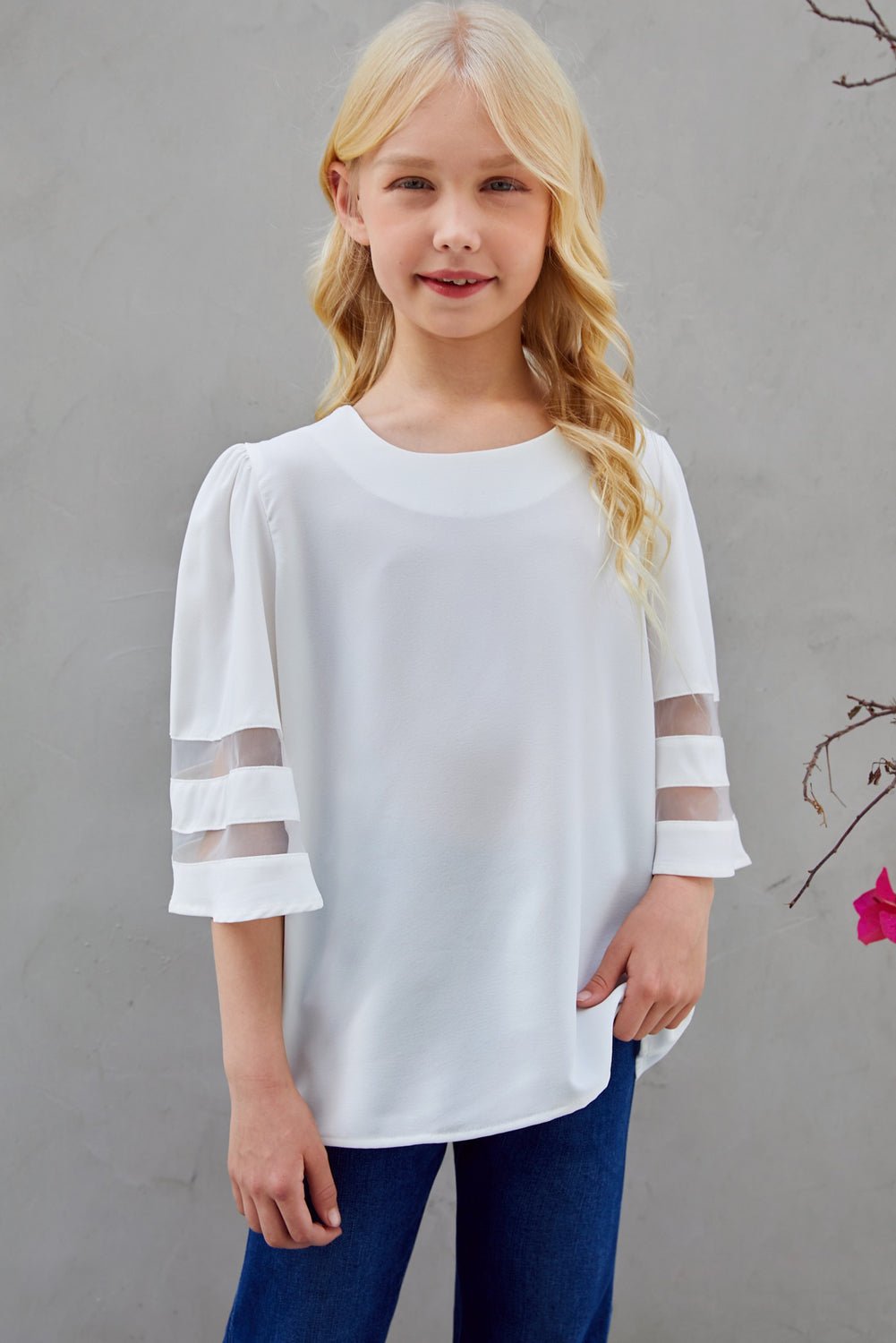 Girls Sheer Striped Flare Sleeve Tee Shirt - Bella Blue Styles