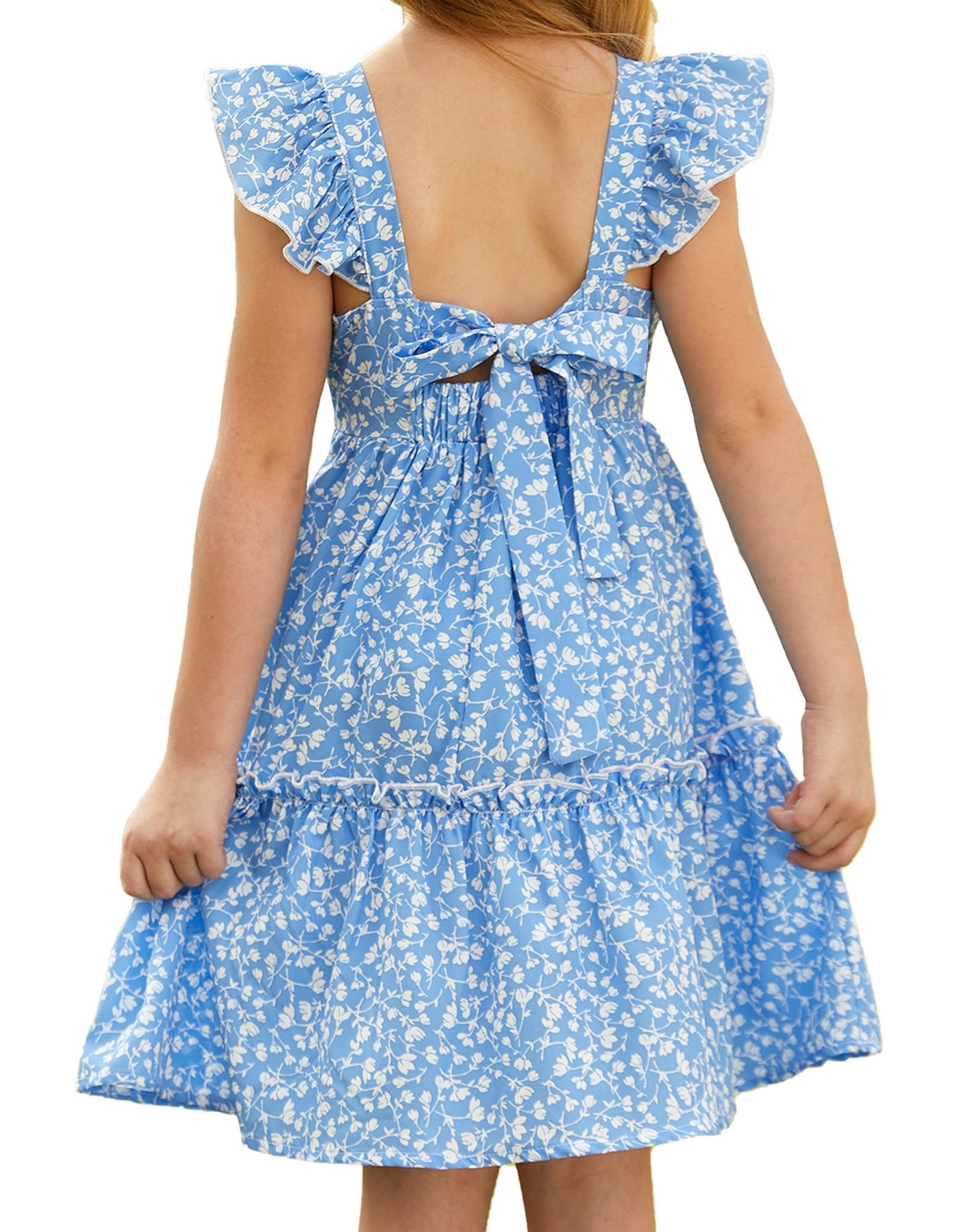 GRACE KARIN Girls A - line Floral Dress Girls Summer Beach Dress Blue Floral 12Y - Bella Blue Styles