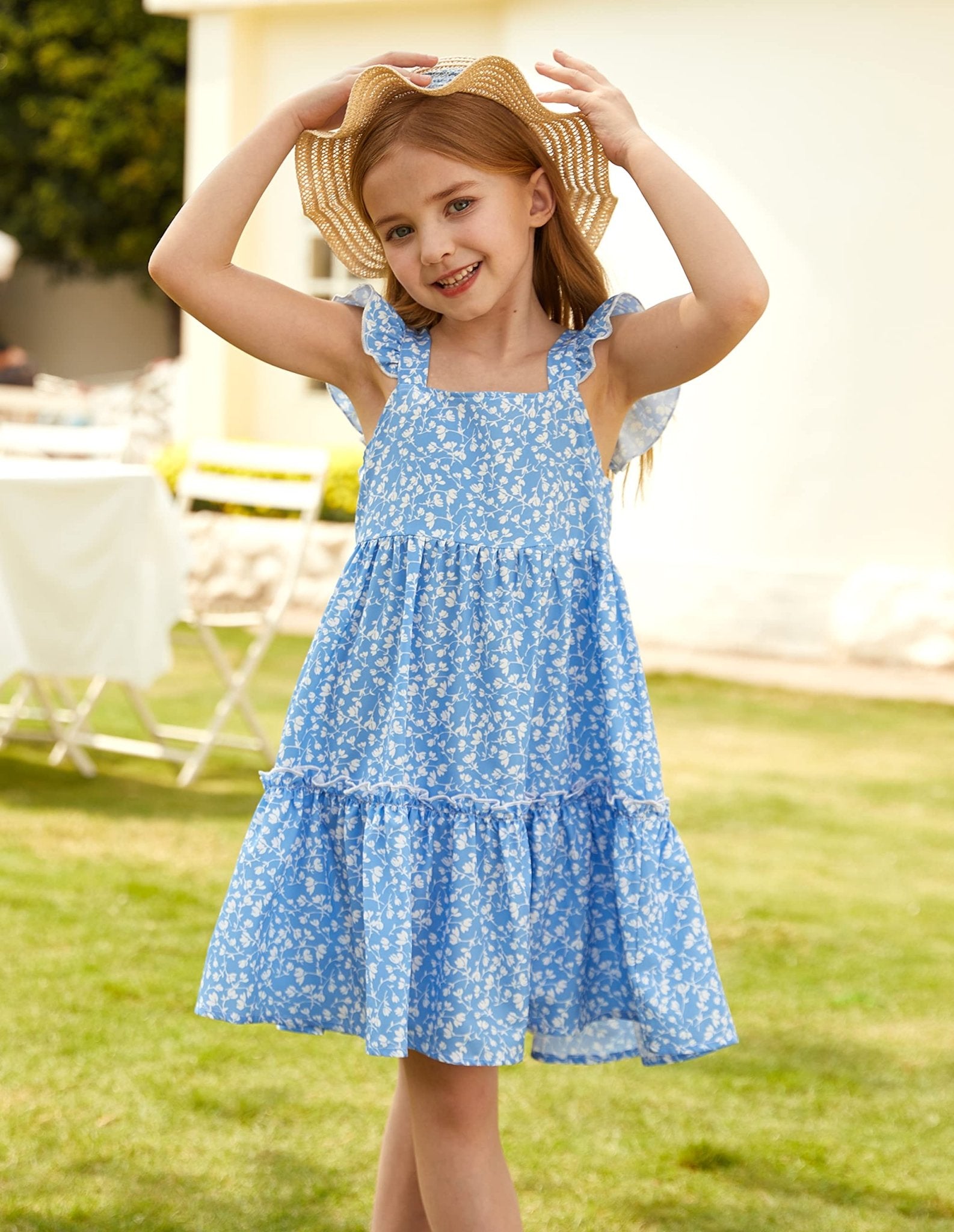 GRACE KARIN Girls A - line Floral Dress Girls Summer Beach Dress Blue Floral 12Y - Bella Blue Styles