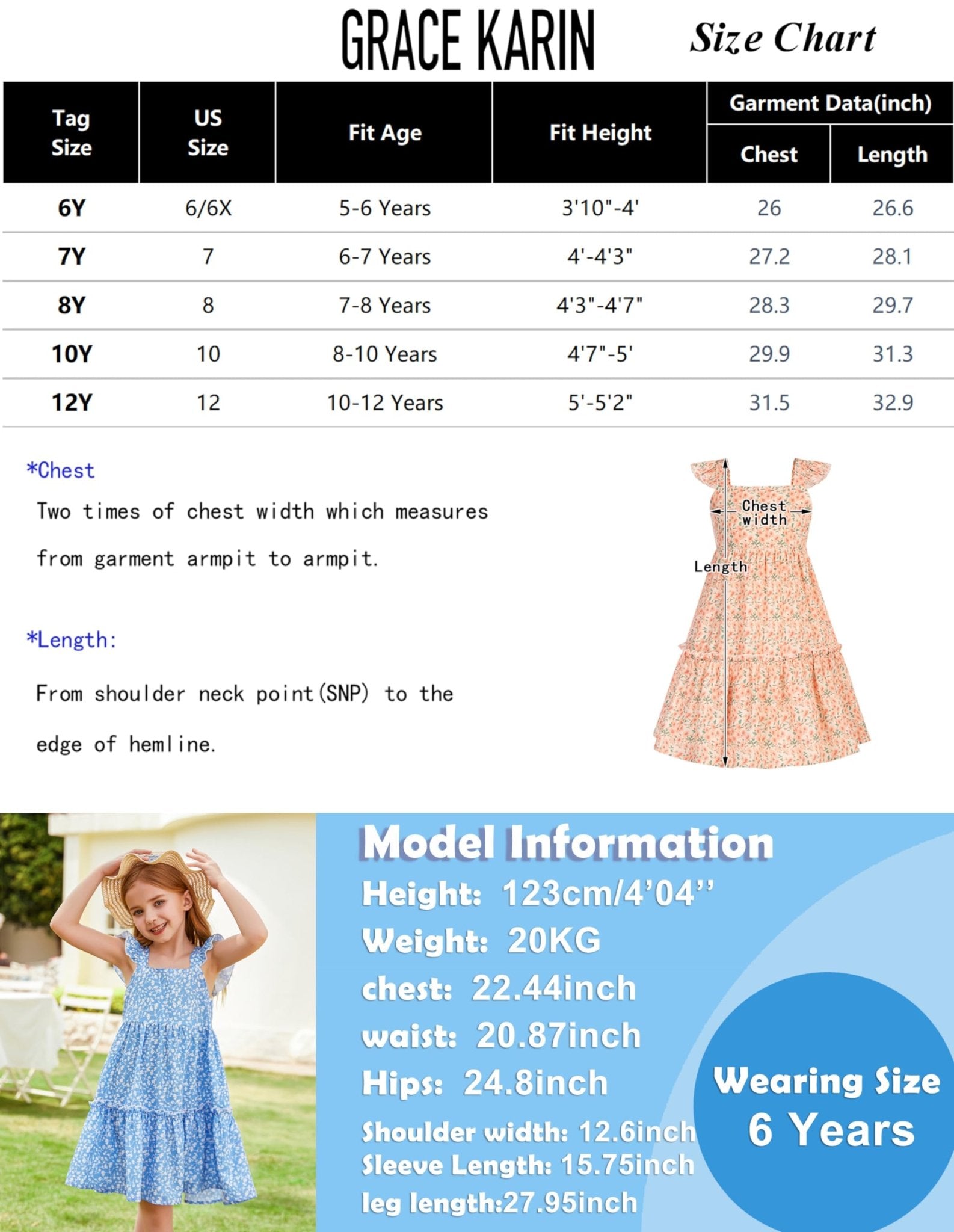 GRACE KARIN Girls A - line Floral Dress Girls Summer Beach Dress Blue Floral 12Y - Bella Blue Styles